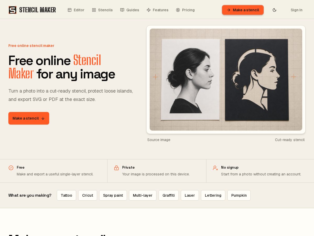 Landing-page snapshot of stencilmaker.net
