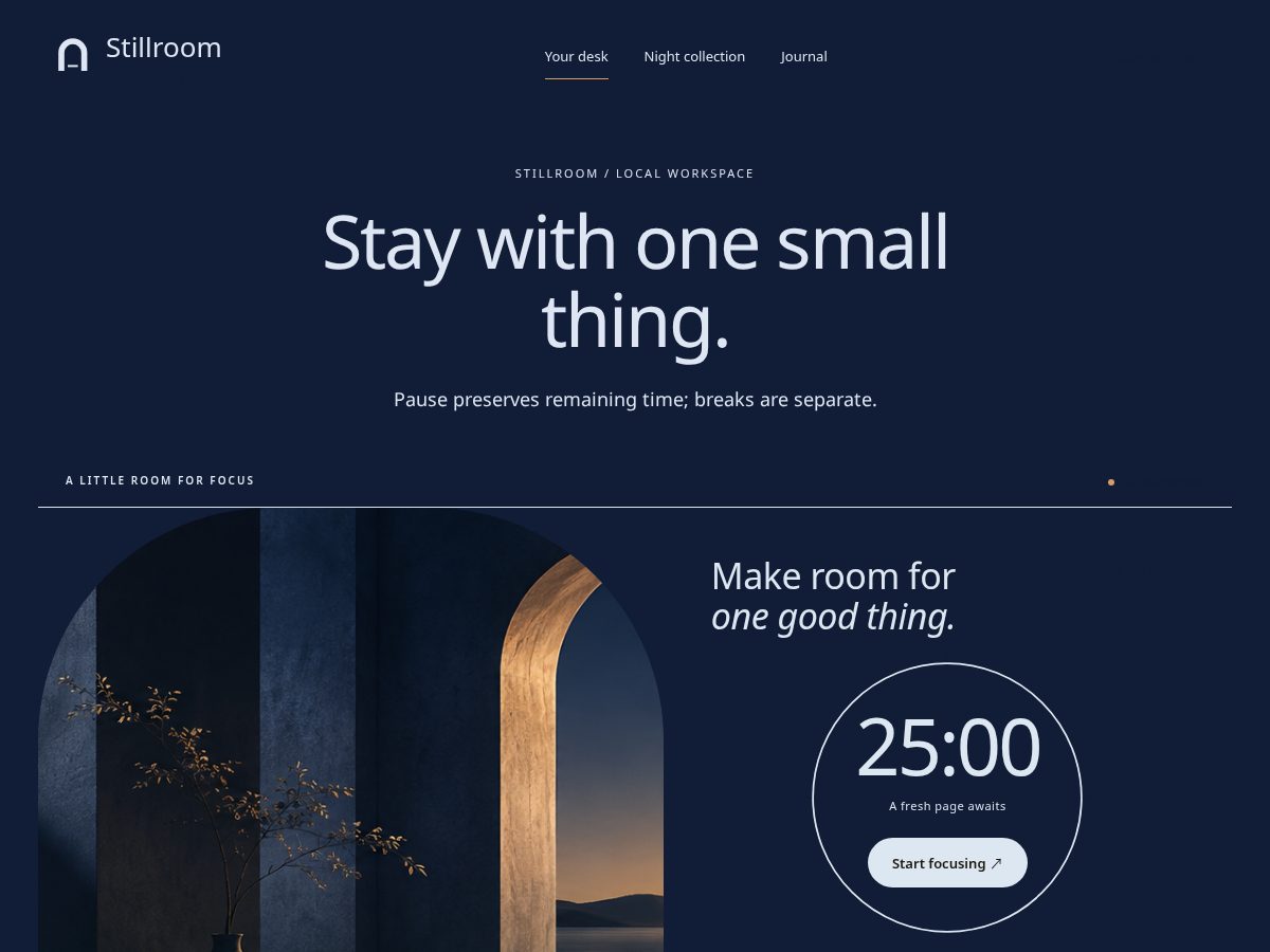 Landing-page snapshot of stillroom.site
