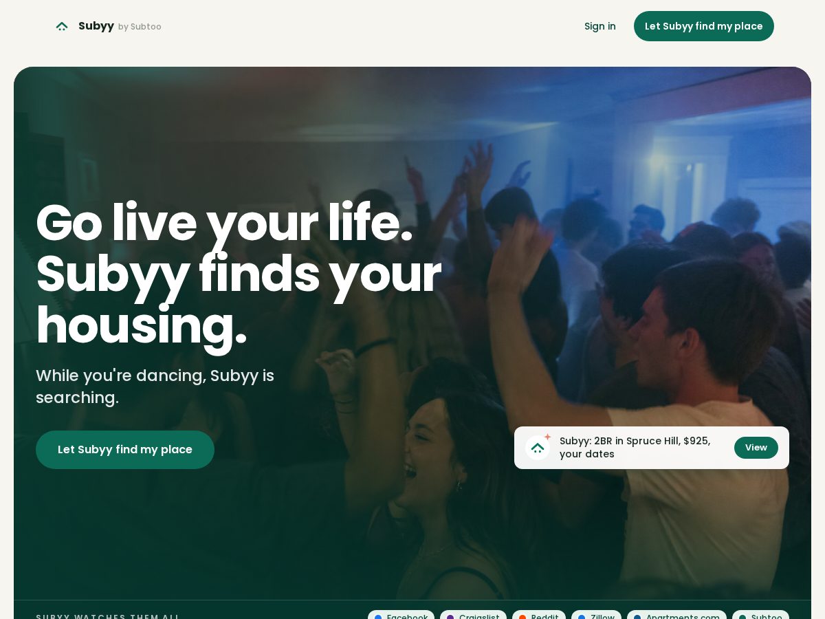Landing-page snapshot of subyy.com