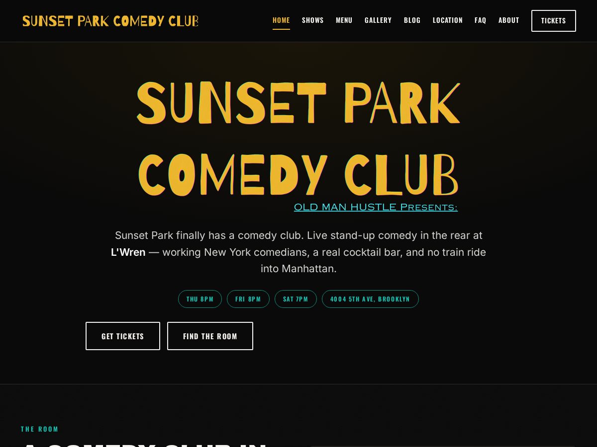 Landing-page snapshot of sunsetparkcomedyclub.com