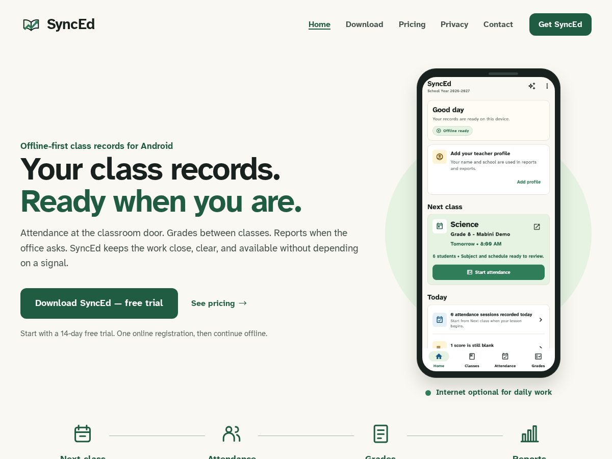 Landing-page snapshot of syncedapp.online