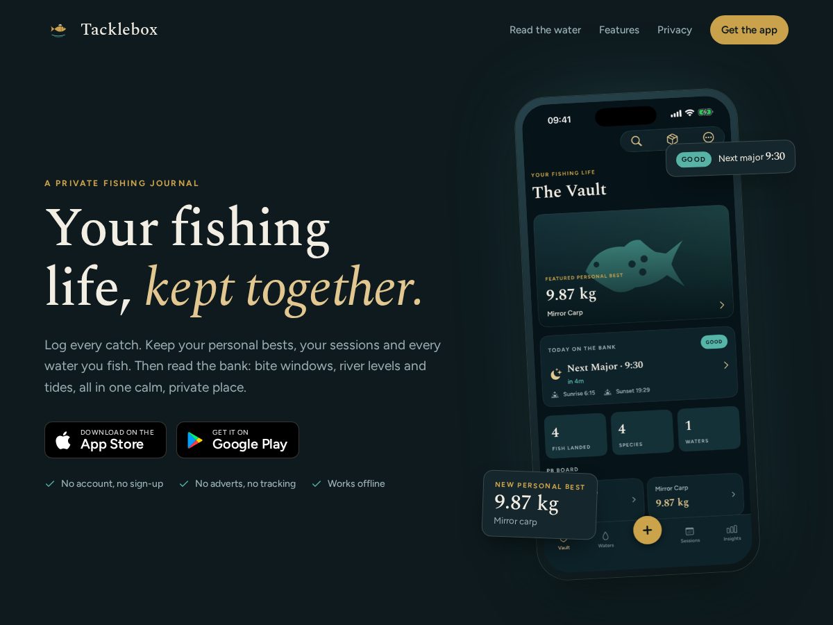 Landing-page snapshot of tacklebox.info
