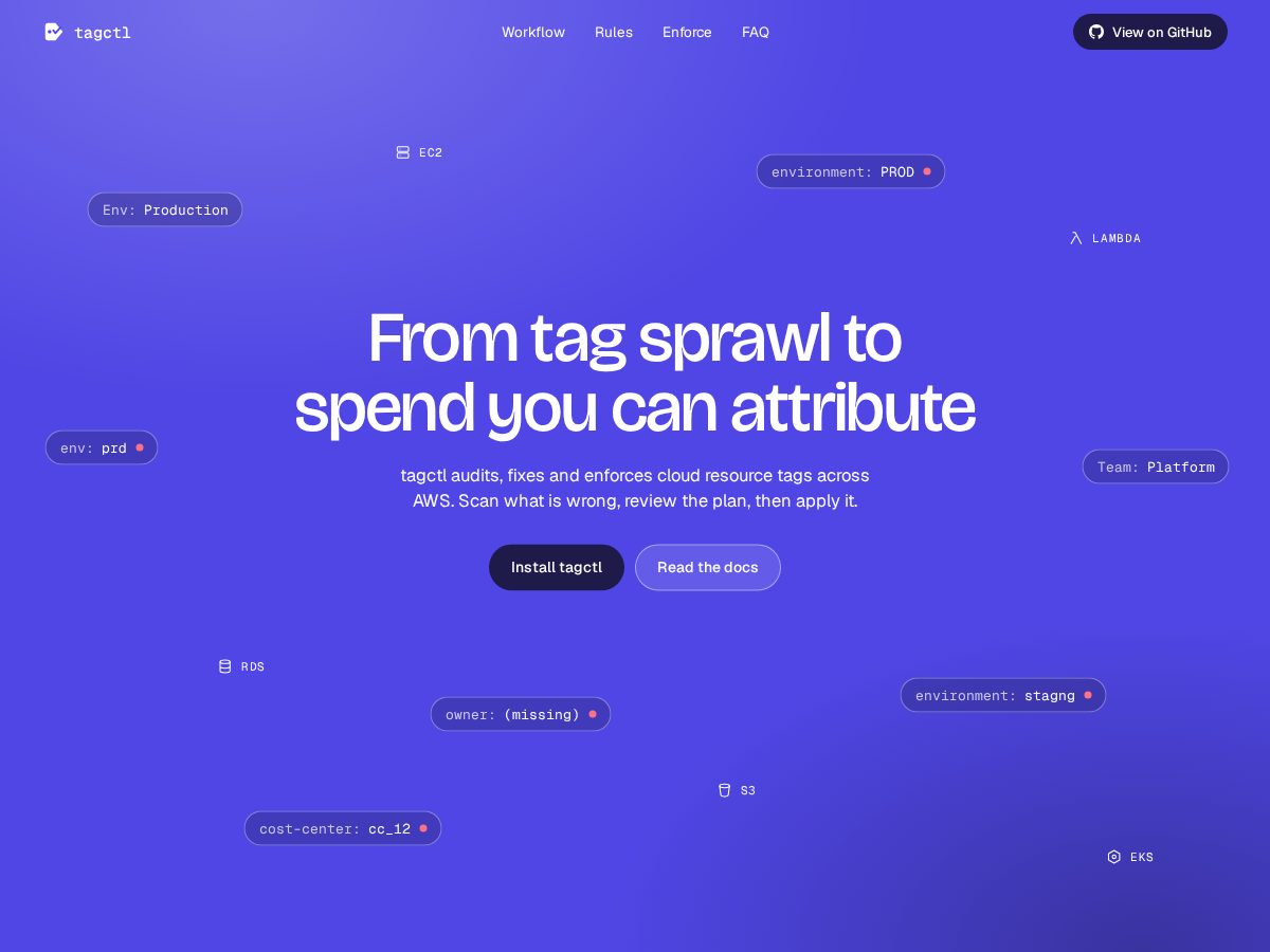 Landing-page snapshot of tagctl.dev