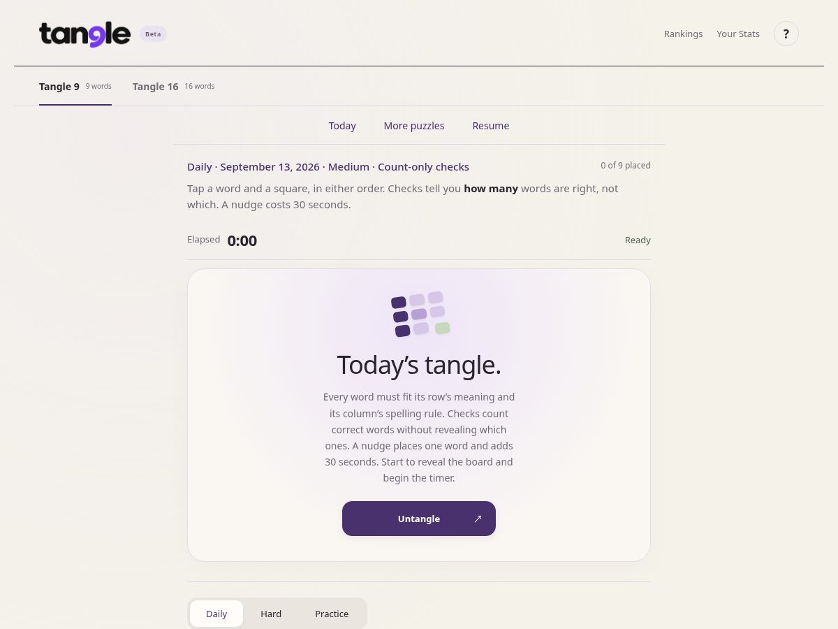 Landing-page snapshot of tanglenine.com