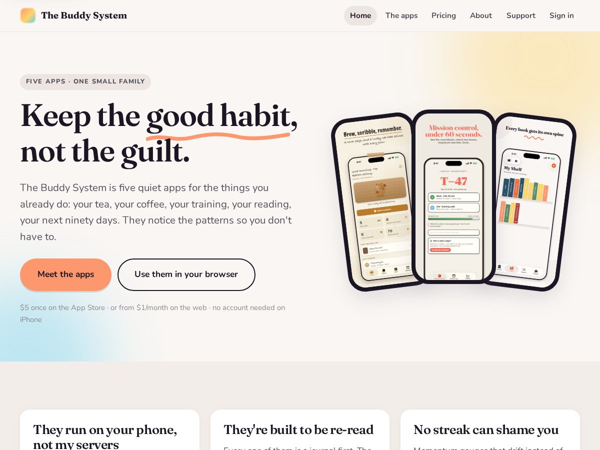 Landing-page snapshot of thebuddysystem.dev