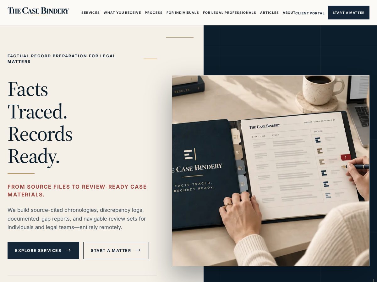 Landing-page snapshot of thecasebindery.com