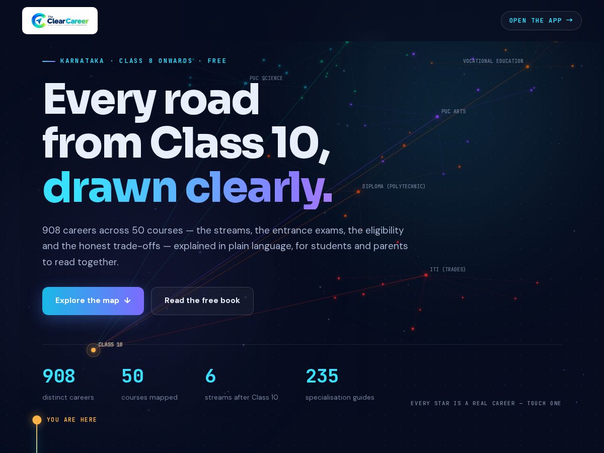Landing-page snapshot of theclearcareer.com