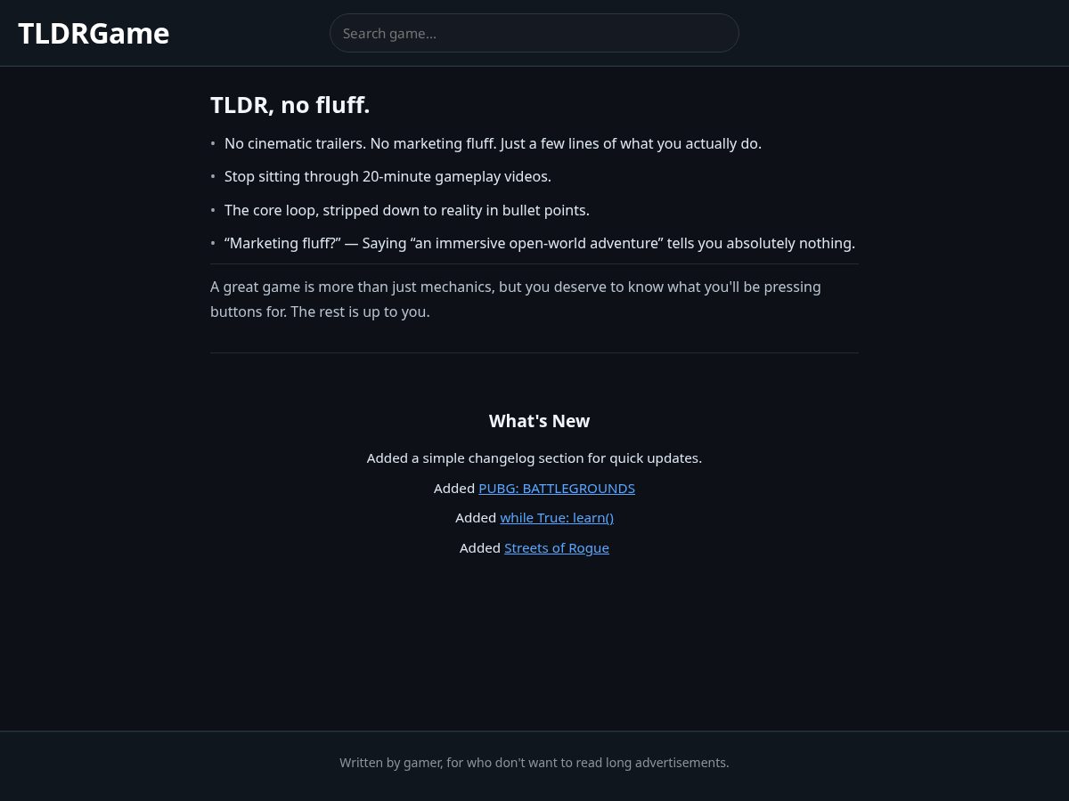 Landing-page snapshot of tldrgame.com