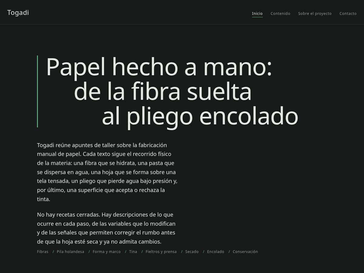 Landing-page snapshot of togadi.world