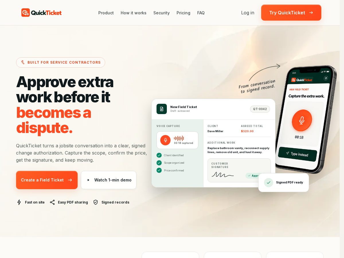 Landing-page snapshot of tryquickticket.com