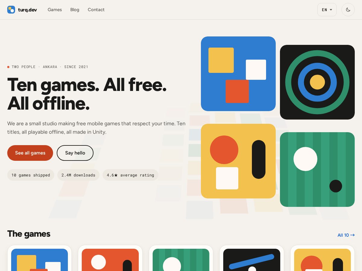 Landing-page snapshot of turq.dev