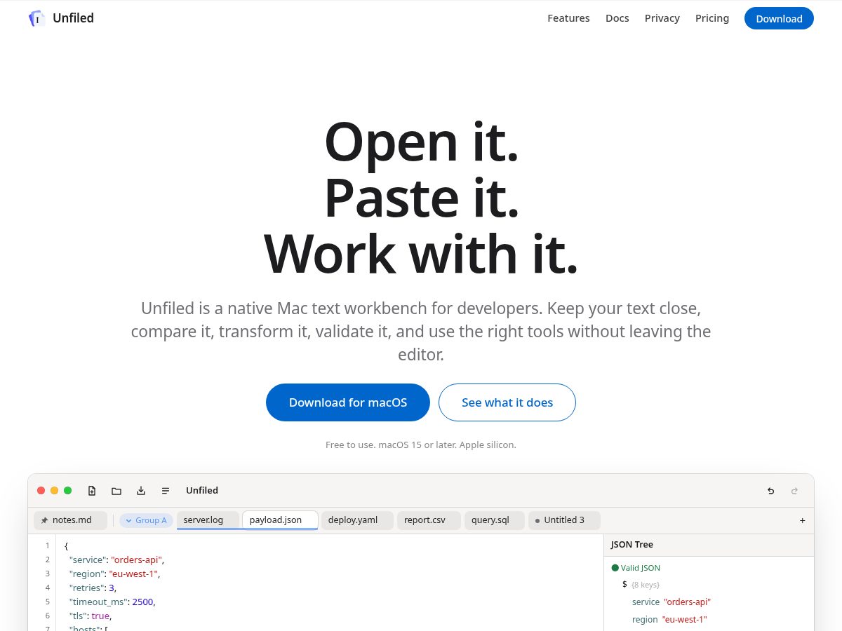 Landing-page snapshot of unfiled.dev