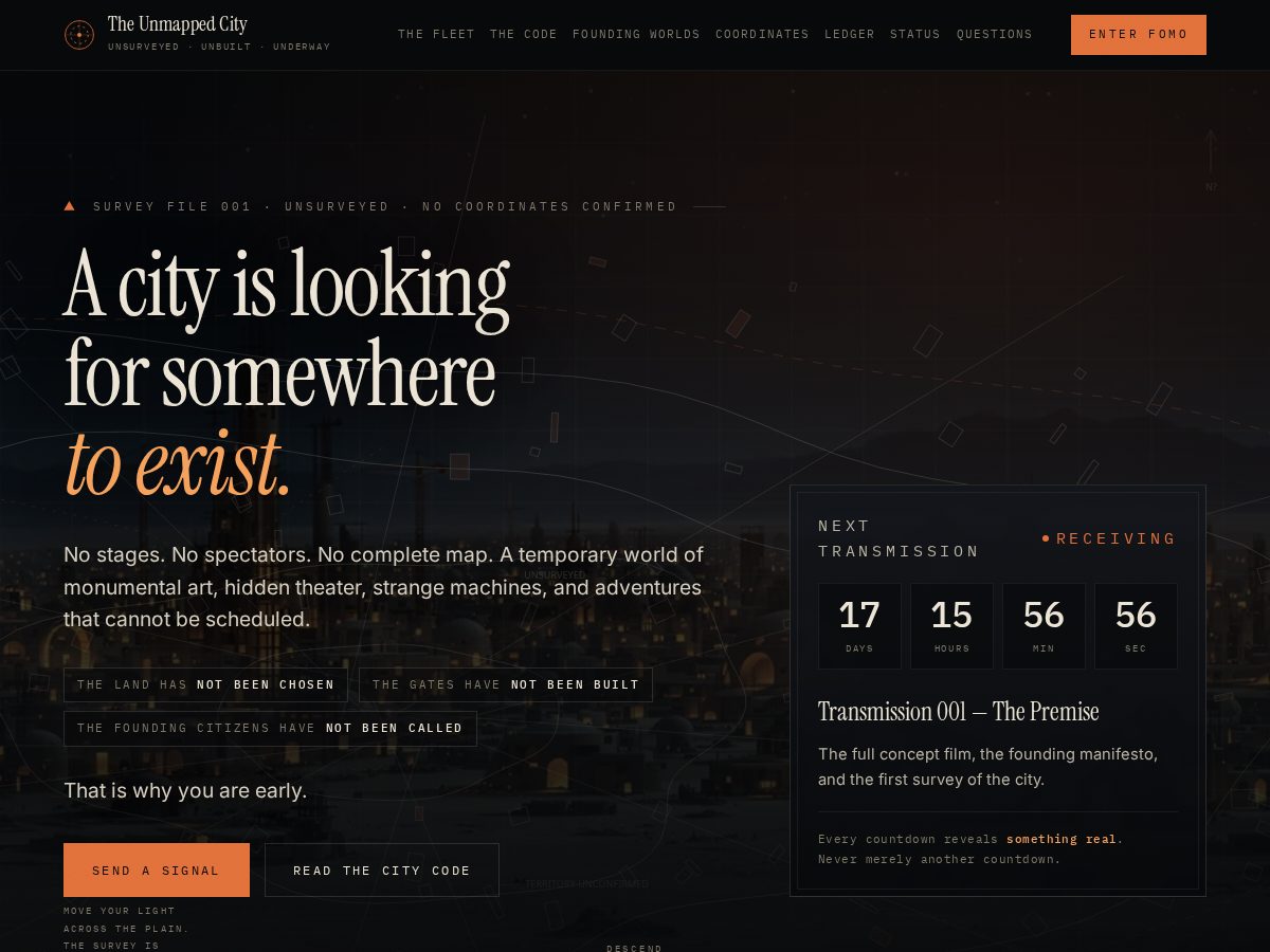 Landing-page snapshot of unmappedcity.com