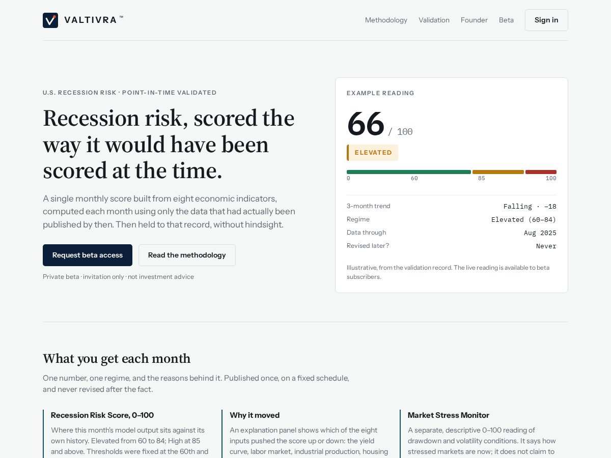 Landing-page snapshot of valtivra.org