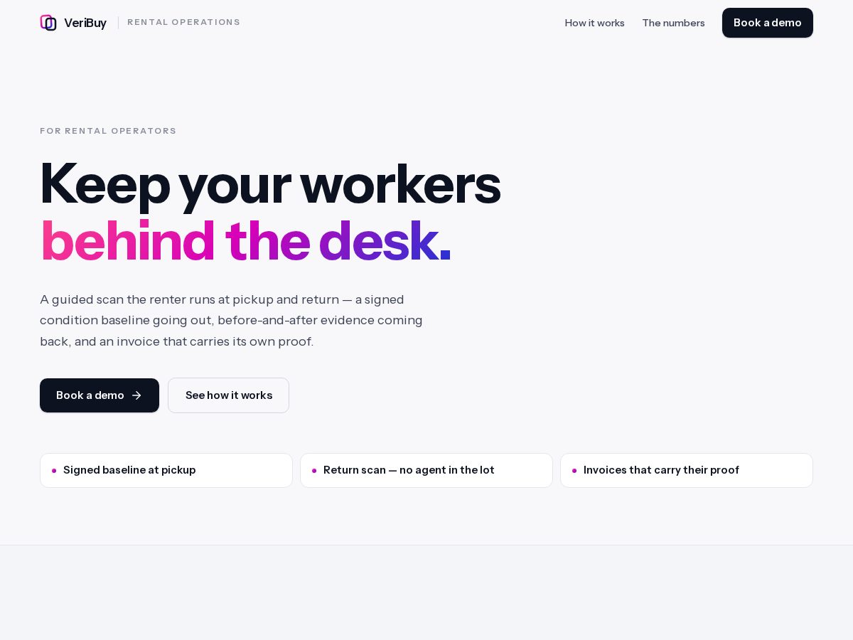 Landing-page snapshot of veribuy-damage-detection.com