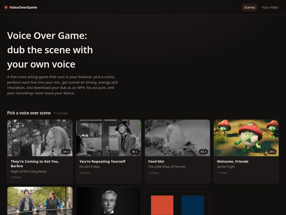 Landing-page snapshot of voiceovergame.net