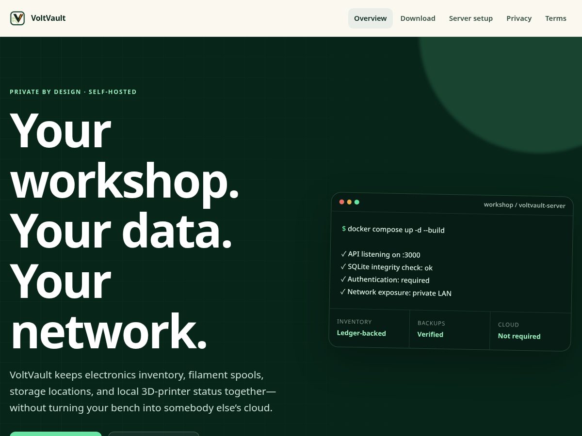 Landing-page snapshot of voltvaultapp.com