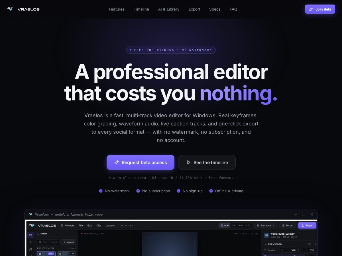 Landing-page snapshot of vraelos.com