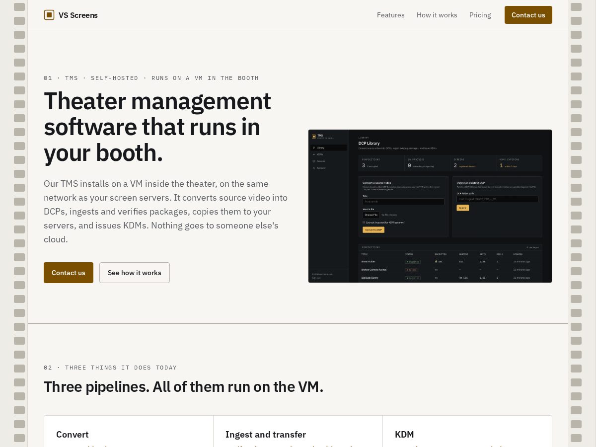 Landing-page snapshot of vsscreens.com