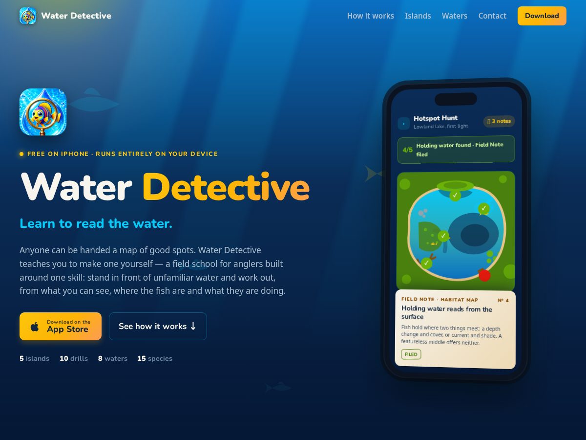 Landing-page snapshot of waterdetective.click