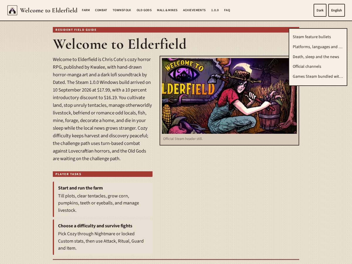 Landing-page snapshot of welcometoelderfield.info