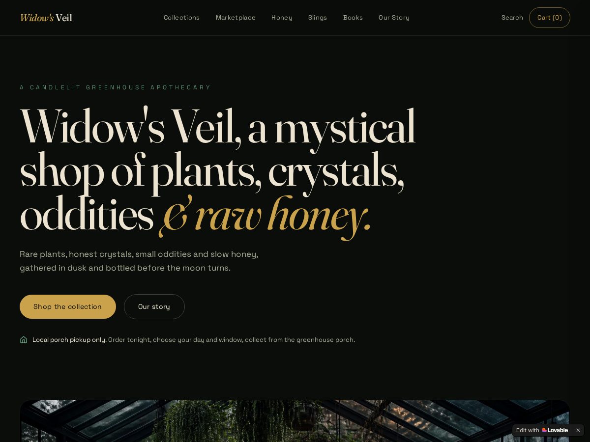 Landing-page snapshot of widowsveilemporium.world