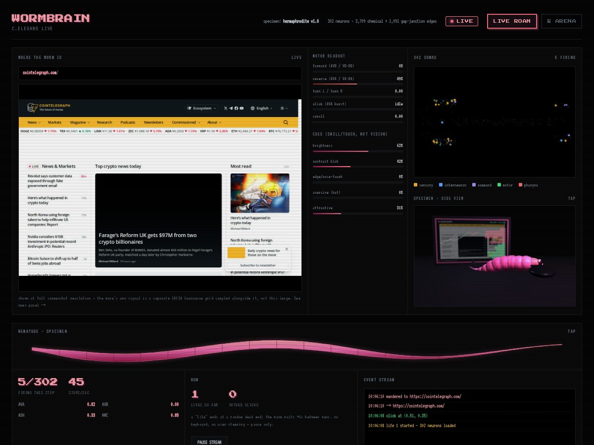 Landing-page snapshot of wormbrain.site