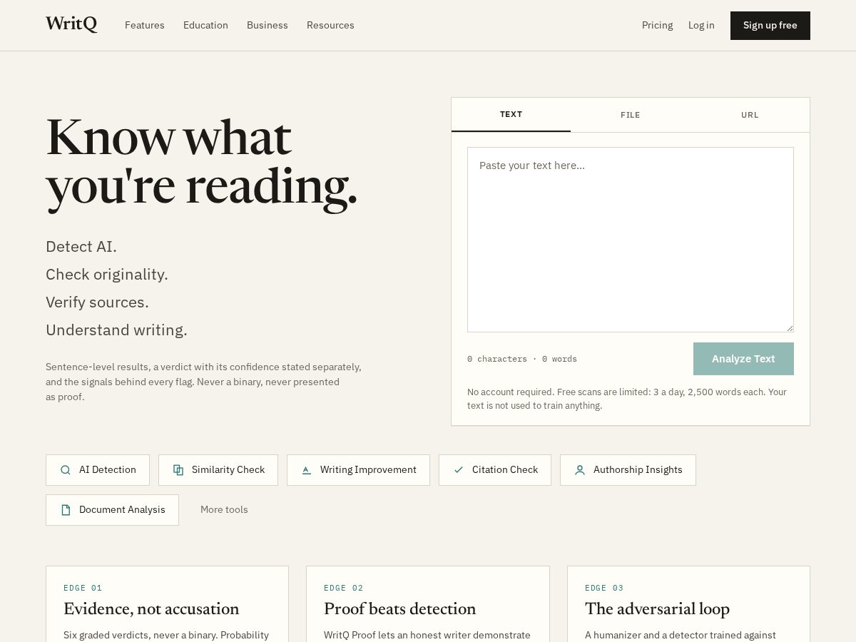 Landing-page snapshot of writq.com