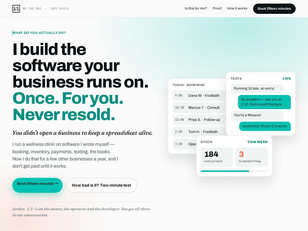 Landing-page snapshot of 1of1.build