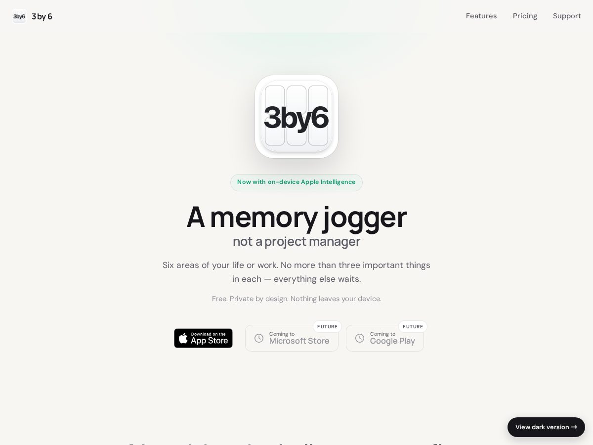 Landing-page snapshot of 3by6.app