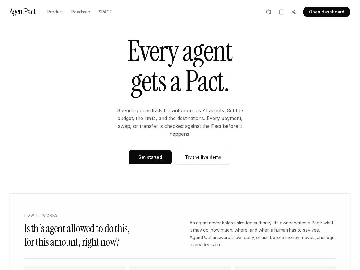 Landing-page snapshot of agentpact.dev