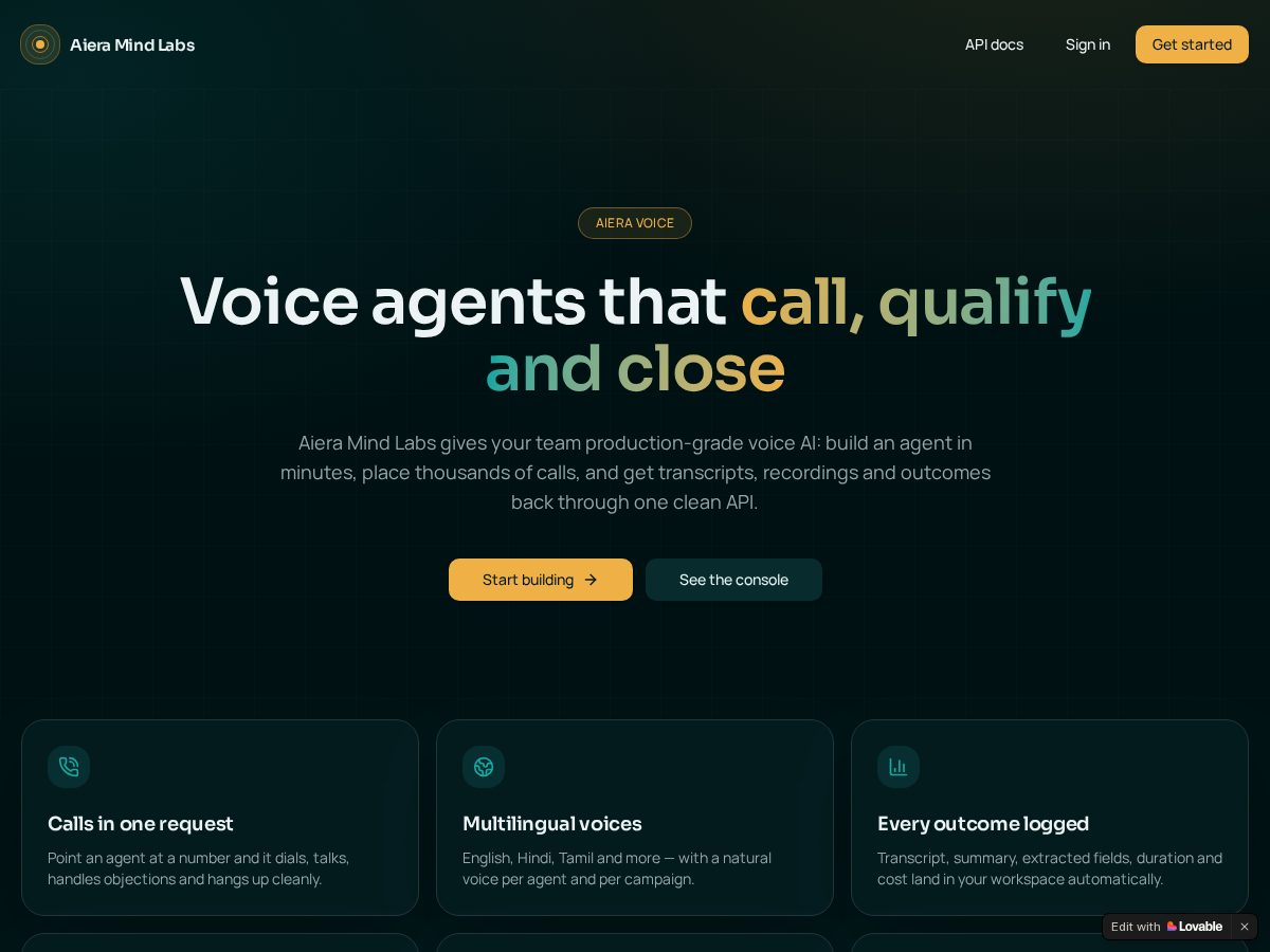Landing-page snapshot of aiera-voice.com