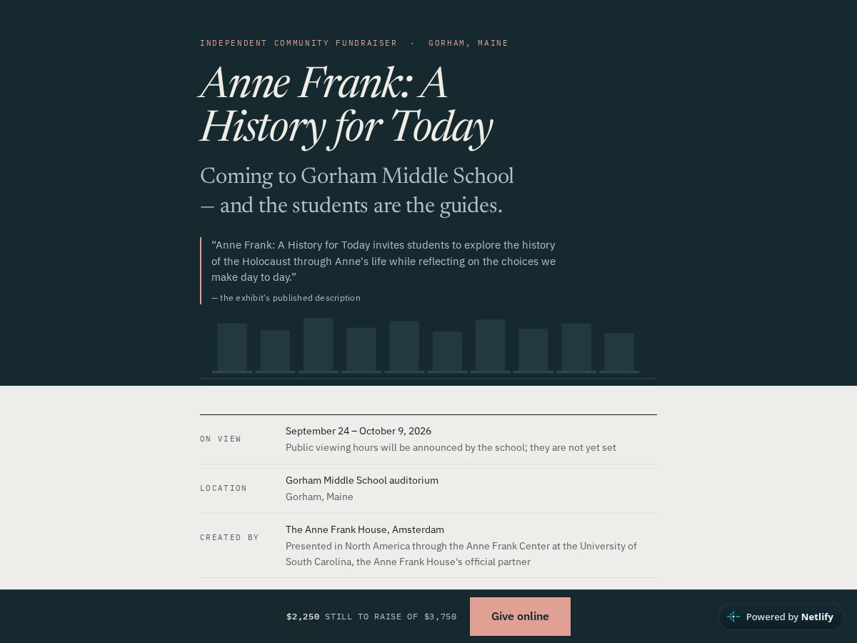 Landing-page snapshot of annefrankingorham.org