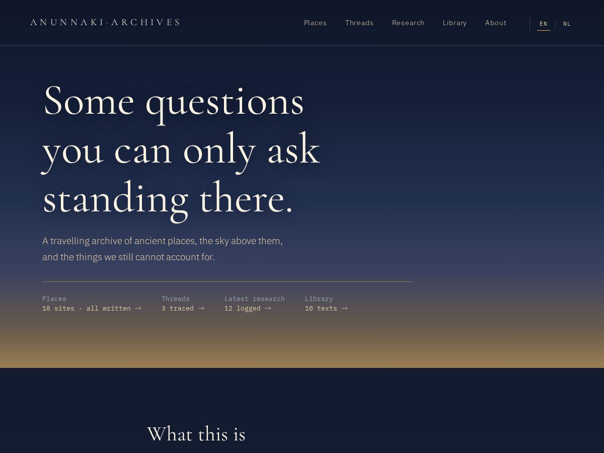 Landing-page snapshot of anunnakiarchives.com