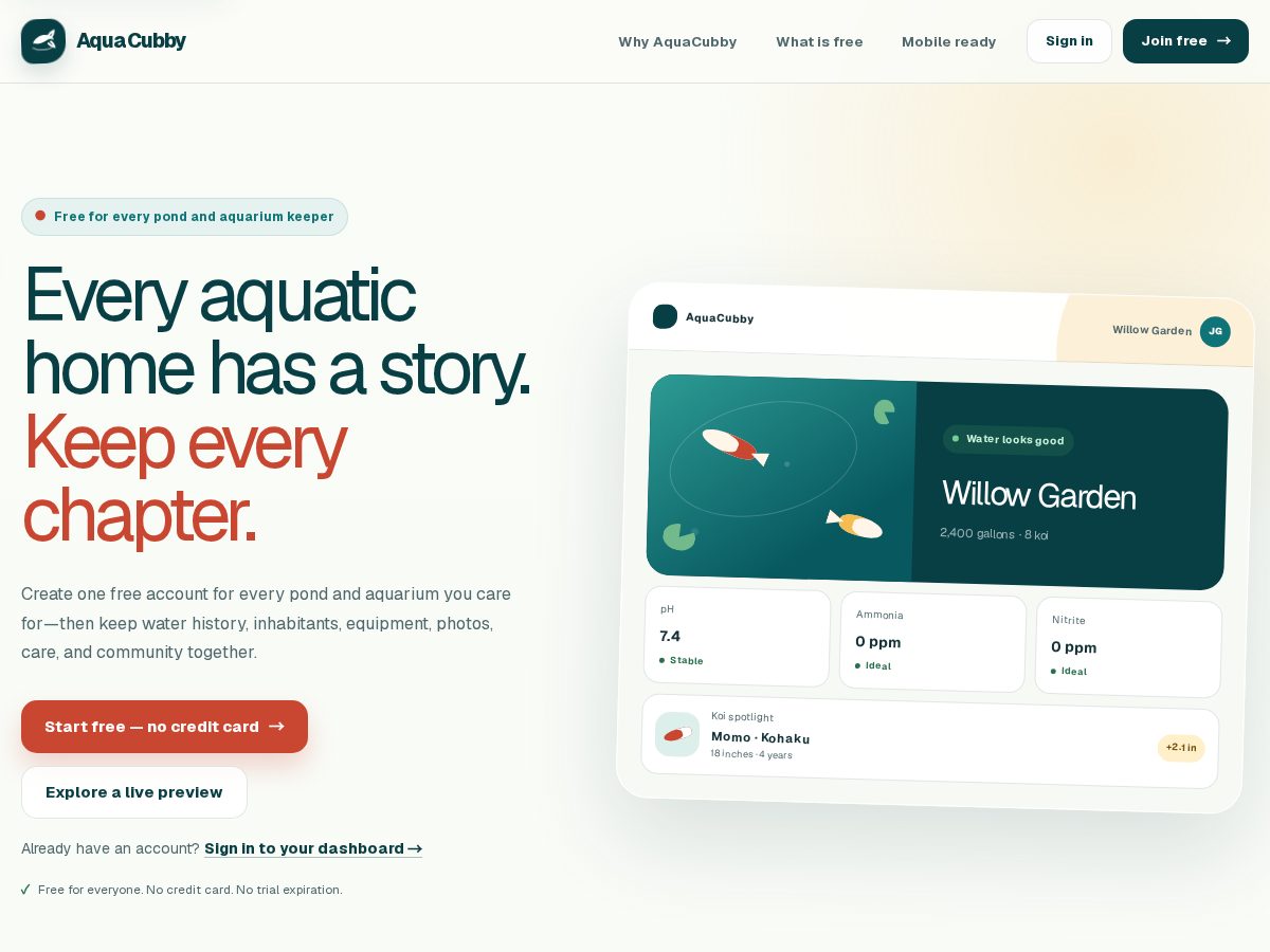 Landing-page snapshot of aquacubby.com