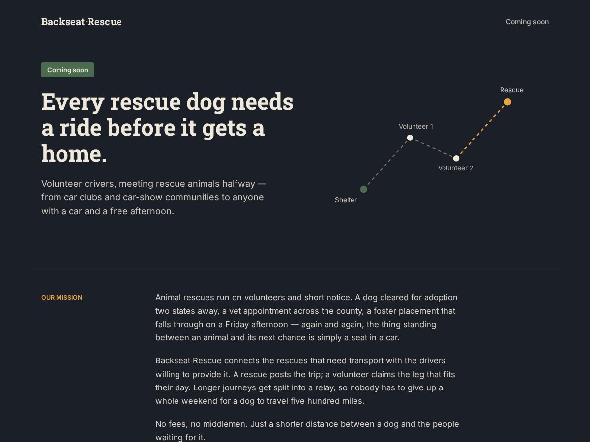 Landing-page snapshot of backseatrescue.org