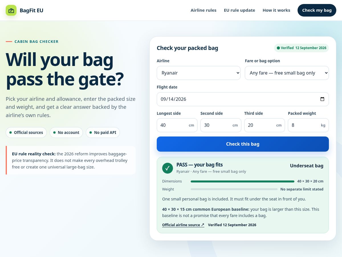 Landing-page snapshot of bagfiteu.com