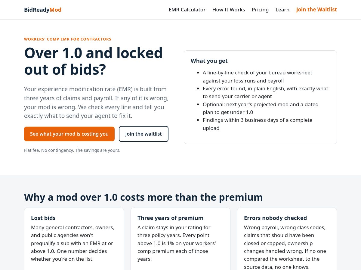 Landing-page snapshot of bidreadymod.com