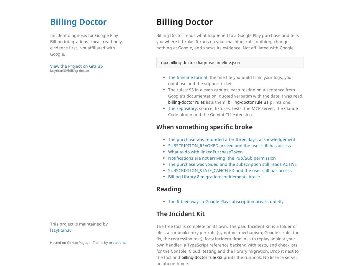 Landing-page snapshot of billingdoctor.dev