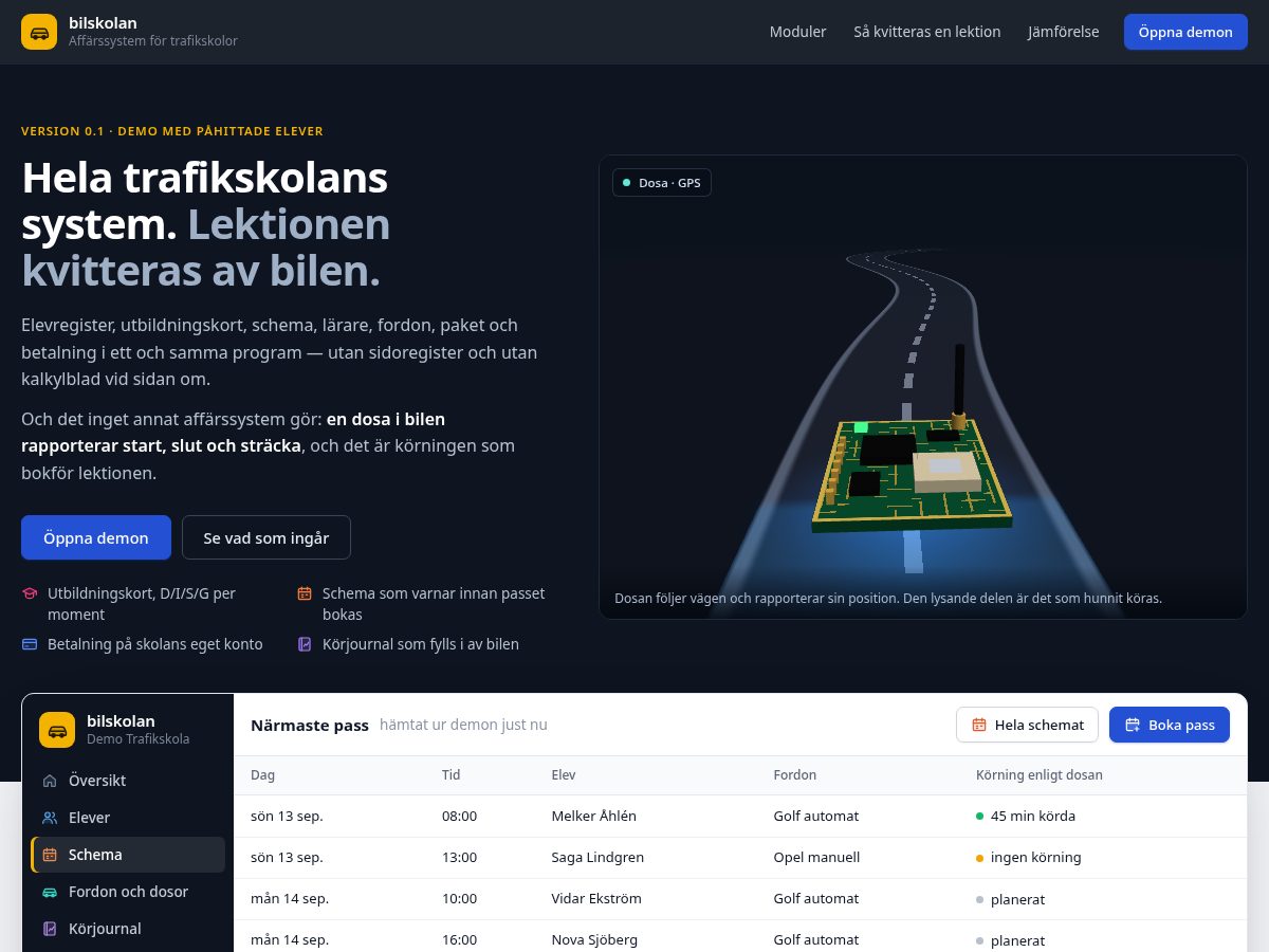 Landing-page snapshot of bilskolan.cloud