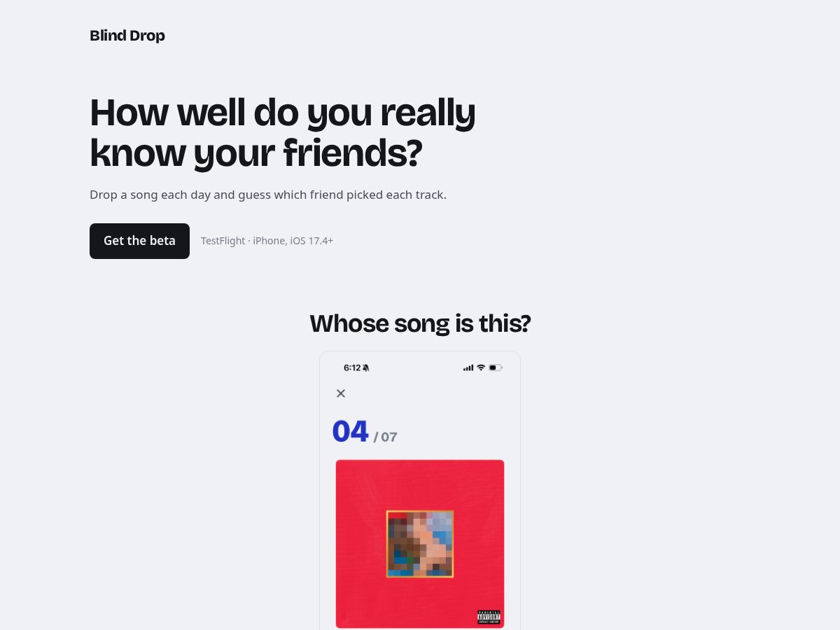 Landing-page snapshot of blinddrop.app