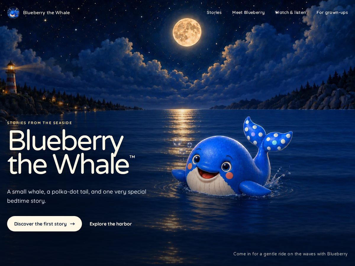 Landing-page snapshot of blueberrythewhale.com
