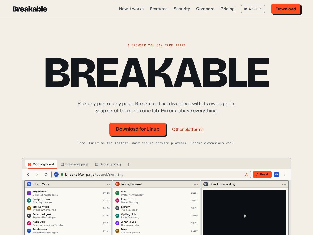 Landing-page snapshot of breakable.page
