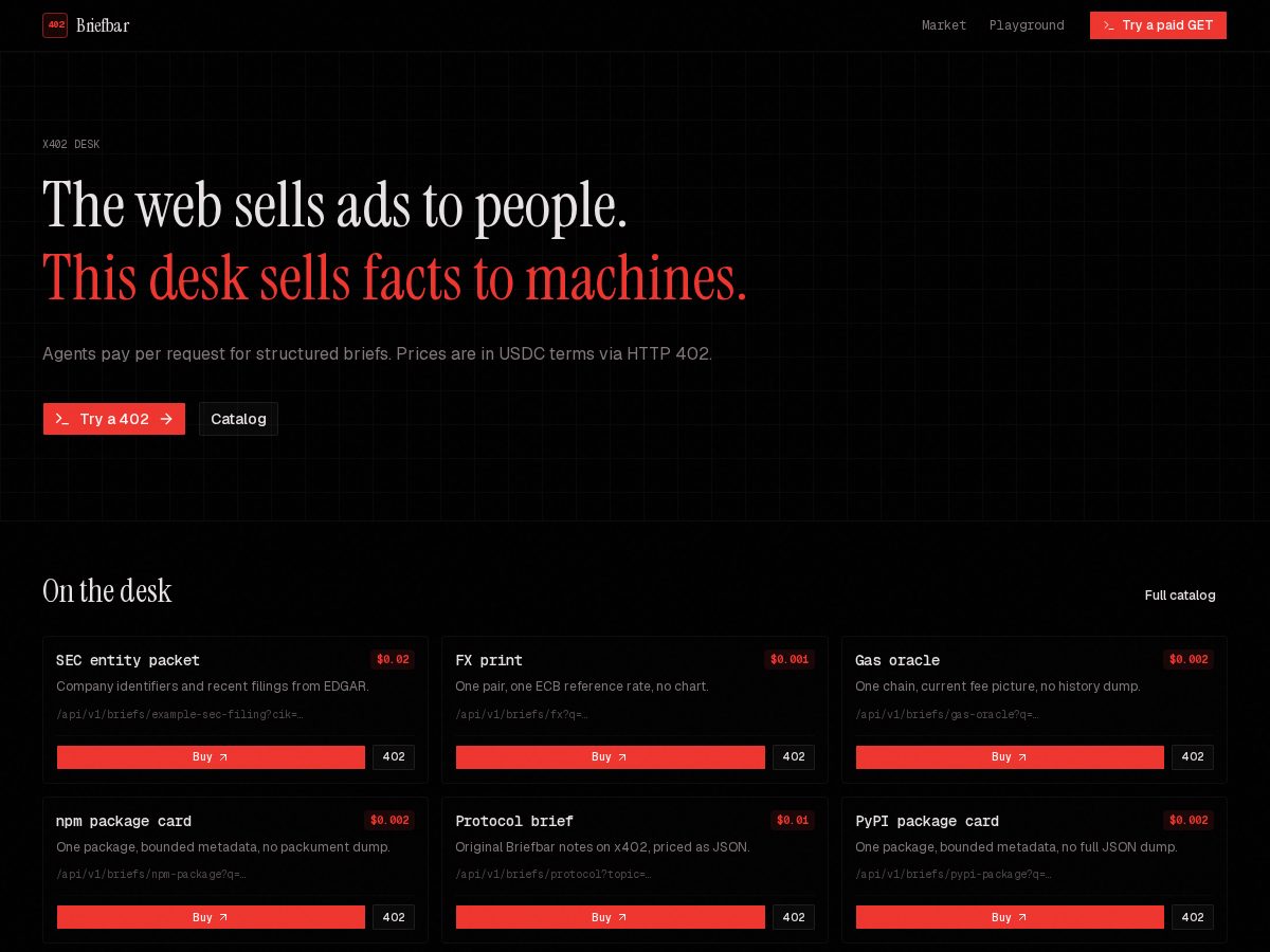 Landing-page snapshot of briefbar.dev