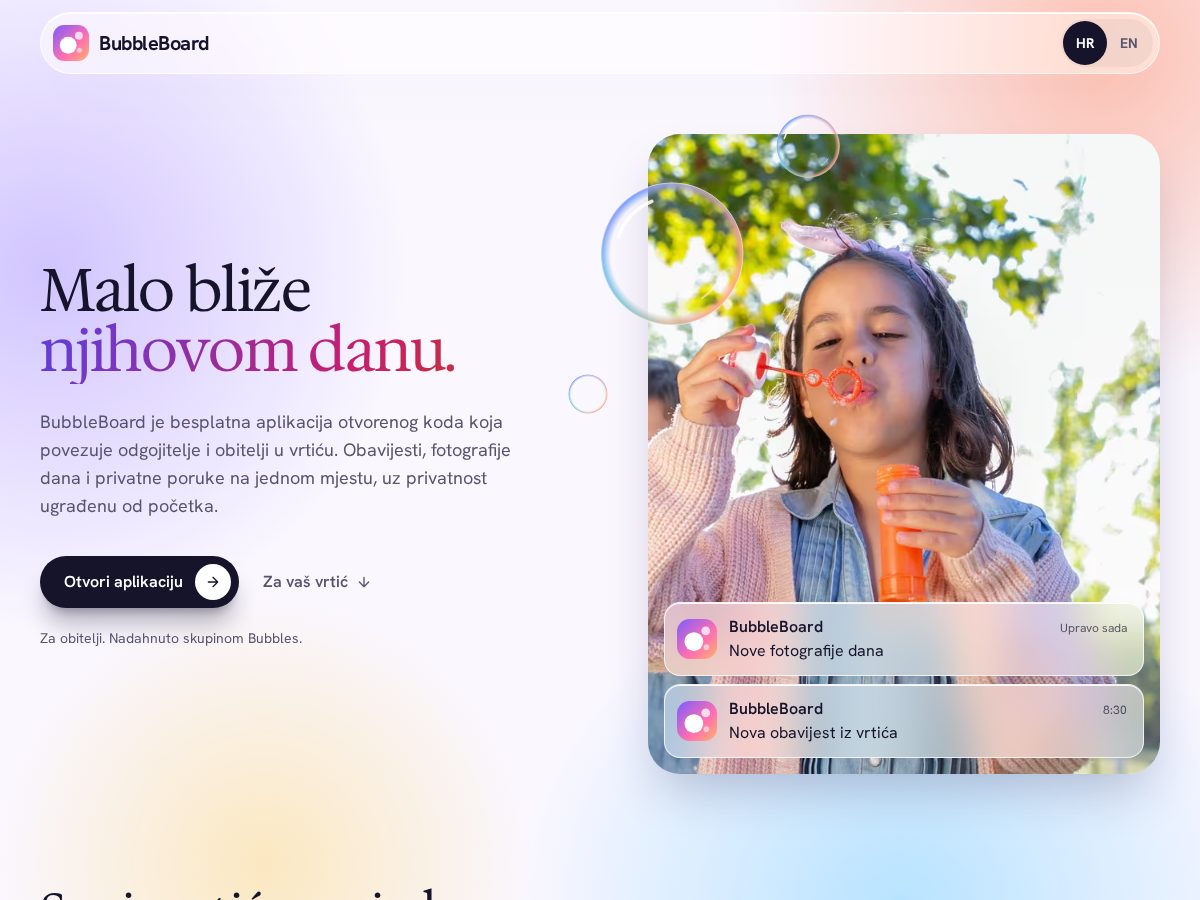 Landing-page snapshot of bubbleboard.fyi