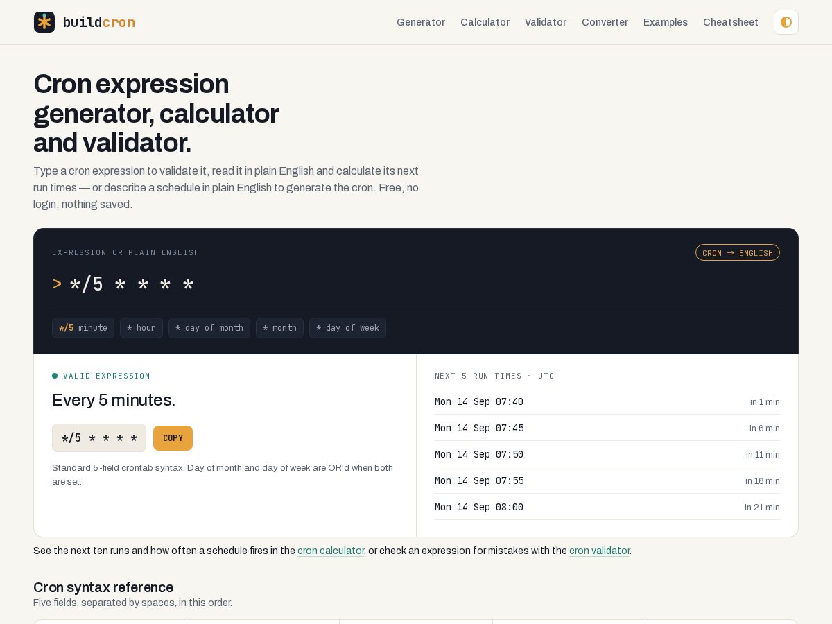 Landing-page snapshot of buildcron.com