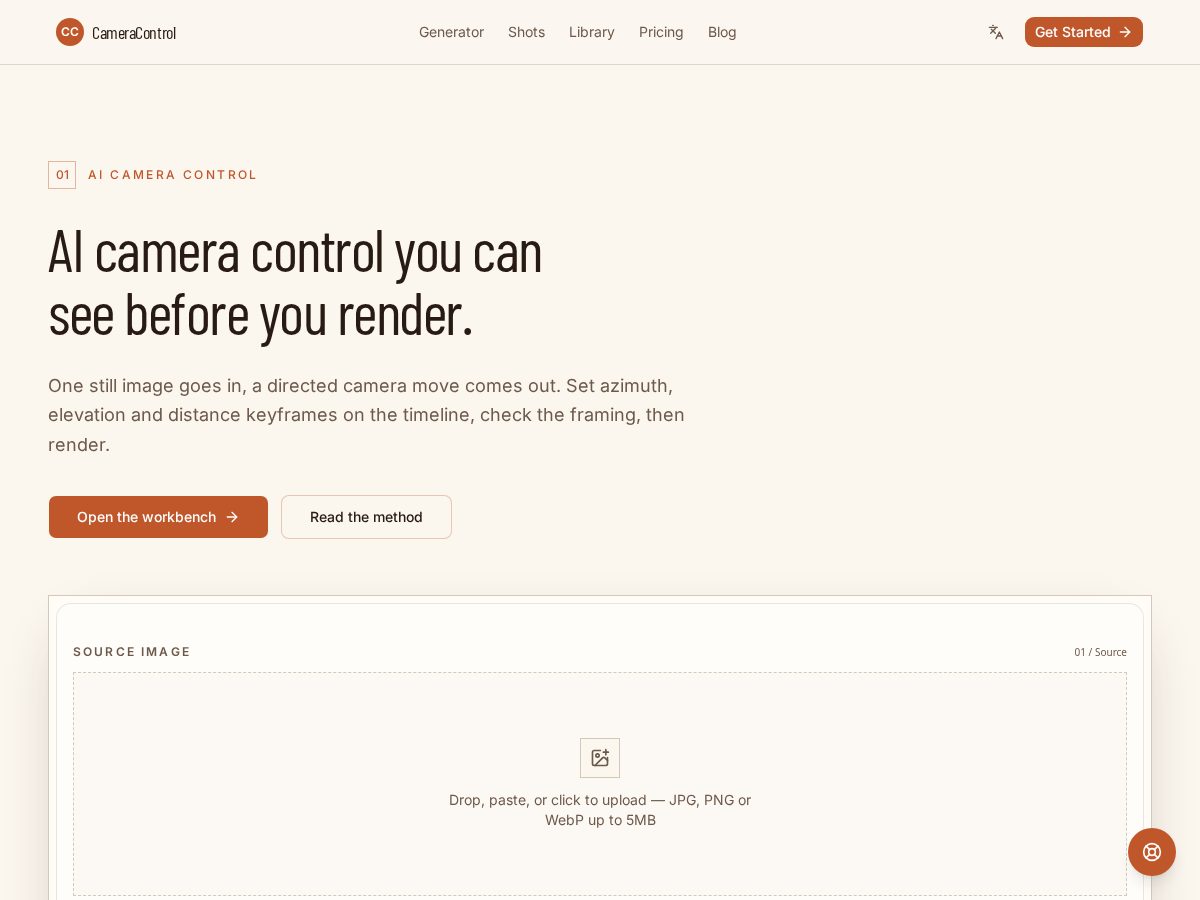 Landing-page snapshot of cameracontrol.app