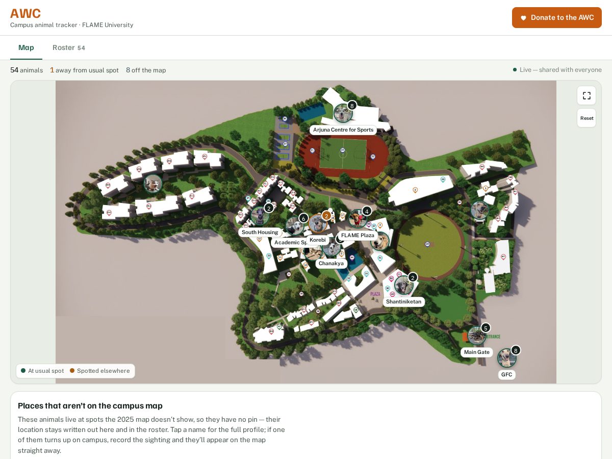 Landing-page snapshot of campusanimaltracker.com