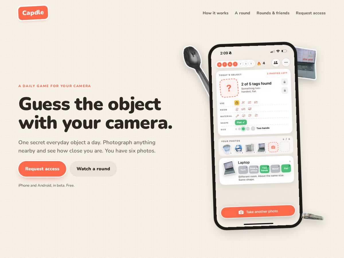 Landing-page snapshot of capdle.app