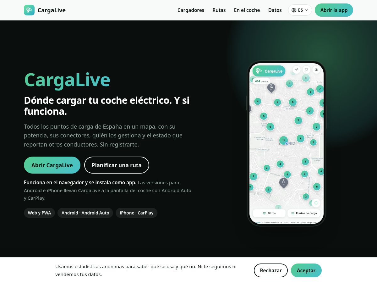 Landing-page snapshot of cargalive.app